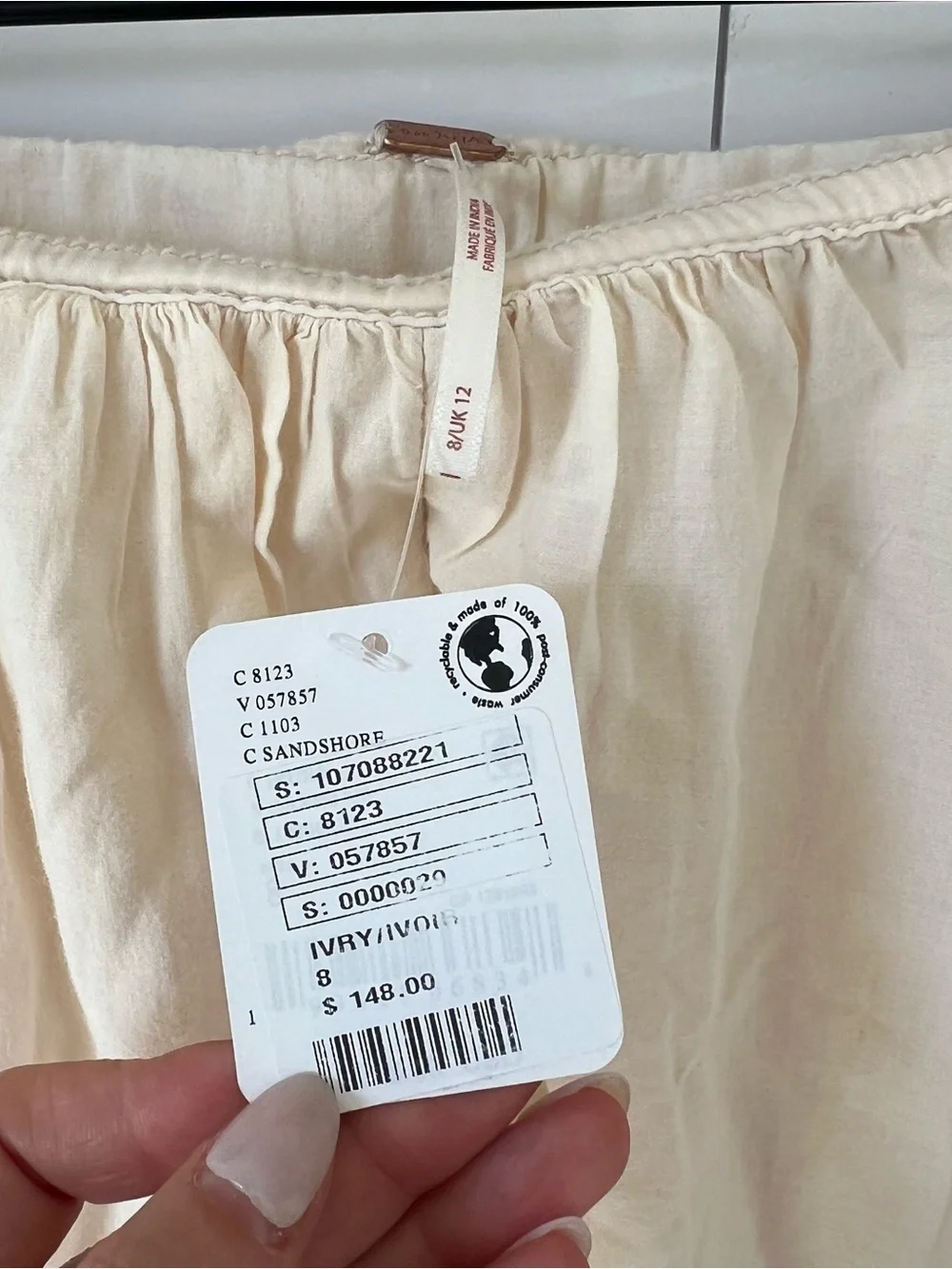 Free People Cream Eyelet Wide-Leg Pants